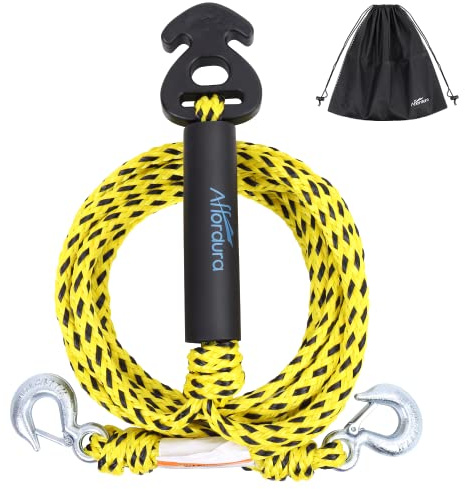 Affordura Boat Tow Harness for Tubing, Skiing, Kneeboarding, 4 Riders, 12 FT, Yellow