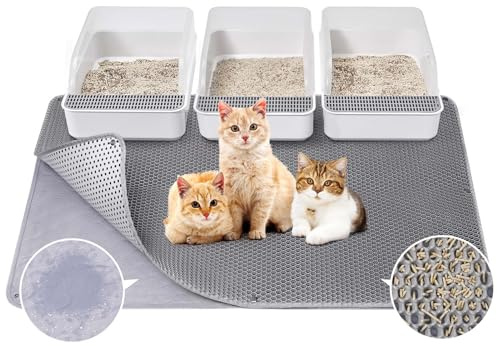 Fostanfly Cat Litter Mat - Extra Large XL 45x 27 Cat Litter Trapping Mat, Machine Washable Double Layer Design, Urine & Waterproof for Kitty- Easy Clean for Floor