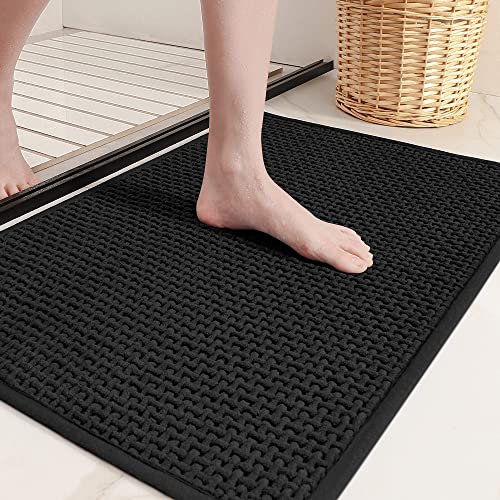 Color G Badteppich rutschfest Waschbar 40 x 60 cm, Weich Chenille Badezimmerteppich Super Saugfähig Badematte rutschfest Maschinenwaschbar Badvorleger für Dusche, Badezimmer, Badewanne - Schwarz