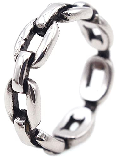Whoiy Anneau Argenté, Bague Vintage Titane et Acier Inoxydable Chaîne en Argent Cadeau d'anniversaire Bague Homme Taille 60