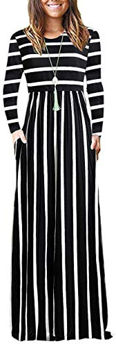AUSELILY Femmes À Manches Longues Lâche Plaine Plus La Taille Maxi Robes Décontractée Robes Longues avec Poches