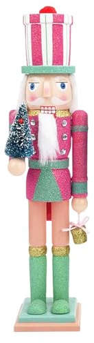 SafeSir Nutcracker Ornaments 15 Inch Nutcrackers Figures Traditional Wooden Christmas Decor Doll Ornament for Festival Party Shelves and Tables Gifts(15in Pink)