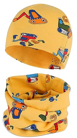 Cheerful Mario Set de Bufanda y Gorro Para Bebe Niño Niña Doble Capa Beanie y Braga Cuello de Algodón Suave Amarillo 3-7 Año