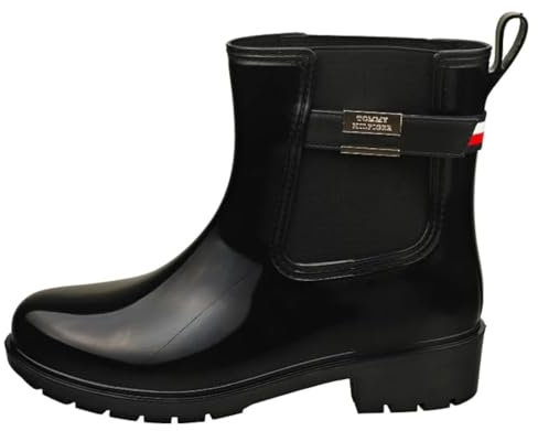Tommy Hilfiger Damen Gummistiefel Flag Belt Rainboot Rutschfest, Schwarz (Black), 37