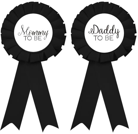 Daddy to be & Mom to be Tinplate Badge Pin - Baby Shower Button New Dad Gifts Gender Reveals Party Baby Boy or Glir Black Rosette Button Baby Celebration (BLACK)