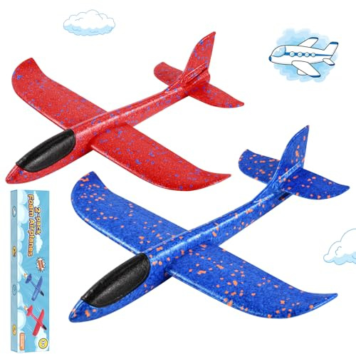 Hoiloie 2 avions en polystyrène XXL - 44 cm - Avec 2 modes de vol - Jouet d'avion pour enfants à partir de 3 ans