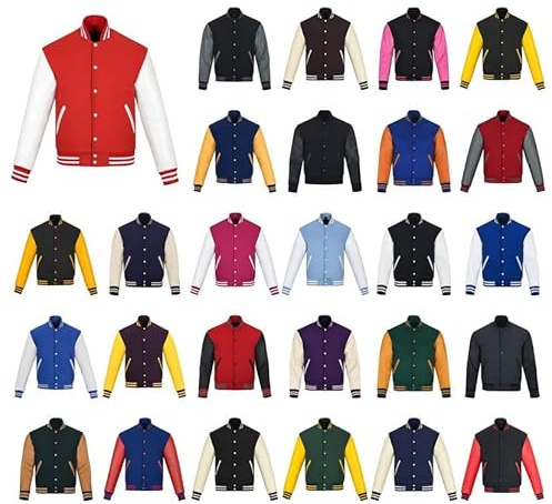 warrior gears Chaquetas universitarias para Hombre con Cuerpo de Lana y Mangas de Cuero, Chaqueta Bomber clásica Retro de Moto Letterman para Hombre, Azul Marino y Crema - XL