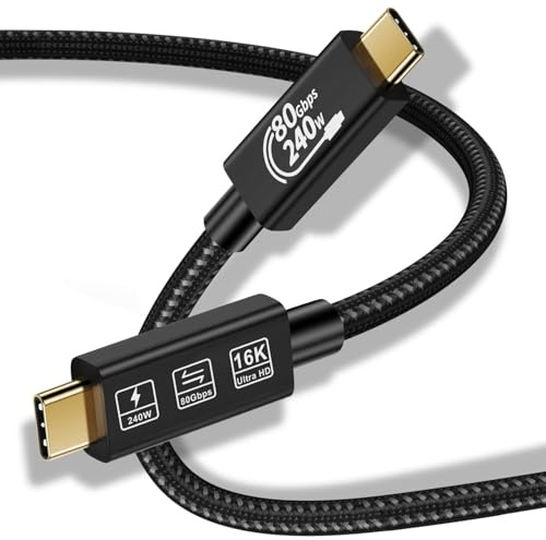 CABLEDECONN Thunderbolt 5 förlängning 1 m 3.3FT USB 4 80 gbps ultradata - snabb 240 W snabbladdningskabel 16k Ultra HD USB typ-C videoanslutning