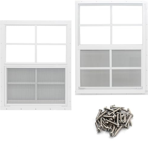 NeatiEase 2 Pack Shed Window, 24 x 36 Flush Mount Window with Tempered Glass and Fiberglass Screen for Shed, Chicken Coop, Playhouse, Household, Garage