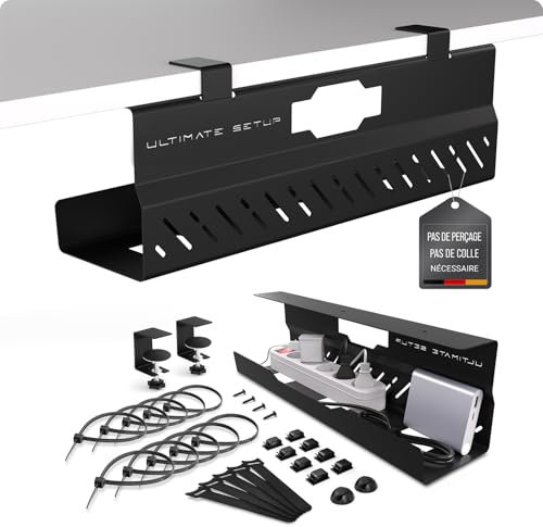 Under desk cable management tray no drill – Desk wire management - Cord organizer – Huge load capacity – Under desk cable tray no drill (Black, 1 piece set)