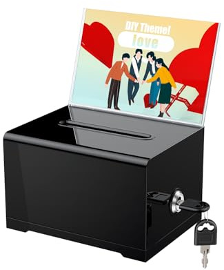 Caja dispensadora de recaudación de fondos de acrílico negro Uniclife, 15,7 x 12 x 10,2 cm, caja de sugerencias con ranura y cerradura, cajas de votación de plástico con soporte para cartel, caja de