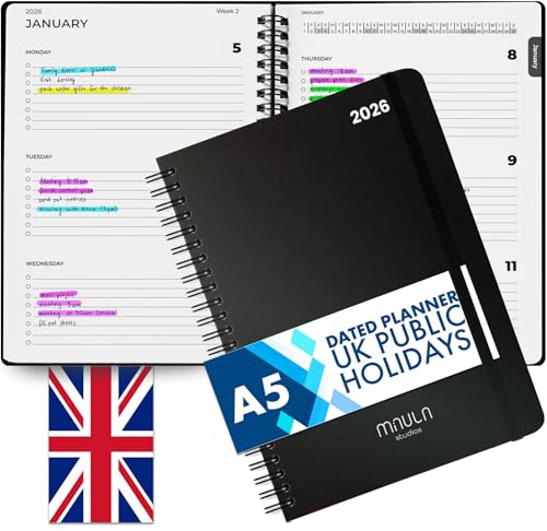 2026 Diary Week to View – A5 Dated Planner - Minimalist Weekly & Daily Planner Inspires Productivity – A5 Week To View - Home, School & Office, Hard Back - January to December Diary 2026