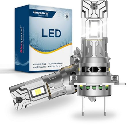 Sinoparcel 2025 Renforcée H7 LED Ampoule de Phare, Lampe Ventilée Anti-erreur au Remplacer H7 Halogène pour Feux de Croisement/Route et Antibrouillard Voiture, 12V 35W Blanche 6500K, Lot de 2