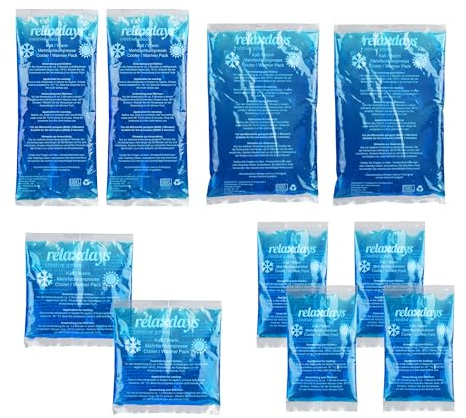 Relaxdays Kühlpads, 10er Set, 4 Größen, Kalt Warm Kompressen, mikrowellengeeignet, Gel Kühlkompressen, Kühlpacks, blau