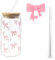 YNOYMO Trinkgläser mit Deckel und Strohhalm Glass Tumbler 500ml Bubble Tea Becher Eiskaffee Gläser Bow Glasbecher Eleganter Trinkbecher für Iced Coffee Smoothie Matcha Cocktail