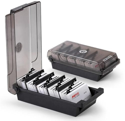 Polartreehome Visitenkartenbox, 500 Karten Visitenkarten Aufbewahrungs Box, Business Card Box mit 4 Teilerplatinen und A-Z-Index-Registerkarten für Visitenkarten Ausweise Bankkarten