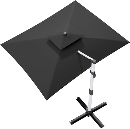 TRIUMPHKEY Sombrilla para balcón de aluminio con manivela, impermeable, protección solar UV50+, rotación de 360 °, Gris Doble Techo, 300*400 cm