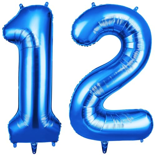 OFFCUP Globo Número 12 21 Azul 40 (101cm), Grande Globos Foil, Globo Numeros Gigante, Inflar con Helio o Aire, Decoracion para Niño Niña Adultos La Boda Aniversario Cumpleaños Fiestas