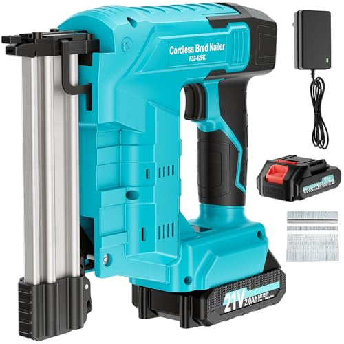 Cordless Brad Nailer 2-in-1 21V Electric Nail Gun/Staple Gun with 1 * 2.0Ah Lithium Battery, 5/8 to 1-1/4 Inch 18 Gauge Nailer, 1000pcs Nails for Woodworking, Home Improvement