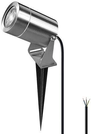 JNR Edelstahl LED Gartenbeleuchtung mit Strom und Erdspieß, Silber
