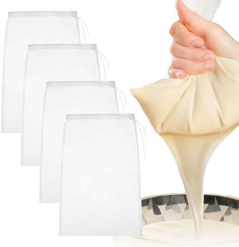 YIXINHE 4 PCS Cold Brew CoffeeCheese Cloths Strainer, Reusable Straining Bag, Cheesecloth Drawstring Bags 20 * 30cm, Mesh Bags Net Bags MuslinCloths for Cooking, Yogurt,FoodStraining, Nut Milk