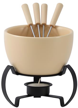 LamChyar Chocolate Melting Pot Set, Fondue Cup for Person or Family, Tealight Cheese Chocolate Butter Warmer Set, Melting Cup Set with 4 Forks (Beige)