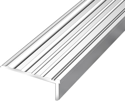 Profilo per Bordi Scale in alluminio 90/100/150cm, Profilo Angolare per Gradini in Metallo Argentato, 5x2cm Profilo per Gradini Scale legno/vinile/piastrelle(120cm/47in)