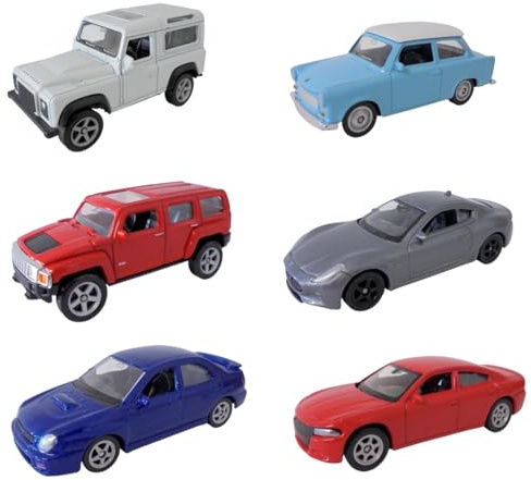 OPO 10 - Set di 6 Auto in Miniatura, Scala 1:64, 3 Pollici (7,5 cm): Maserati, TRABANT, Hummer, Land Rover, Dodge, Subaru, Welly LSUP6