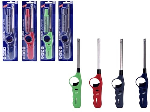 Accendino Multiuso per Cucina, Barbecue, Camping, Ricaricabile, Multicolore, con Impugnatura Ergonomica, Fiamma Regolabile (Accendigas ricaricabile piu bomboletta 1 pezzo)