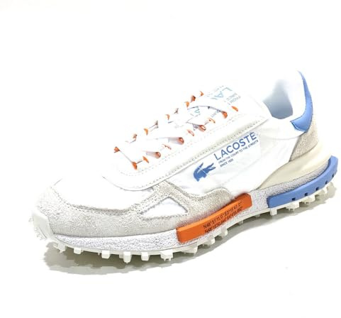 Lacoste Elite Active Zapatillas Deportivas Retro Running, Blanco y Azul, Nailon y Ante, Suela de Caucho, Ligeras (Sistema Tallas Calzado EU, Adulto, Hombre, Números, Mediano, 40)