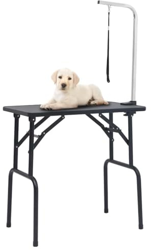 Ordellia Mesa de peluquería ajustable para perros y gatos con 1 lazo, mesa plegable de acero inoxidable y acero, 81 x 48,5 x 80 cm, para salón de peluquería, pelo largo y pelo corto