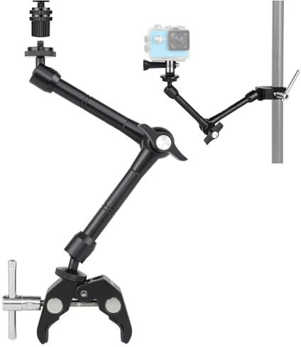 UTEBIT 11 Magic Arm Clamp with Super Clamp, Adjustable Articulating Friction Camera Boom ARRI 1/4 & 3/8 Thread, 360° Ball Heads Arm with Clamp Mount for Monitor, LED Light, Webcam, Action Camera