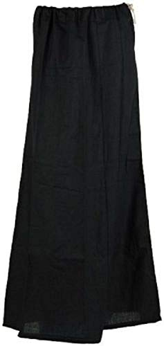 Ethnic Closet Indian Women's Saree Petticoat Cotton Wrap Solid Pattern Underskirt Lining for Sari Black