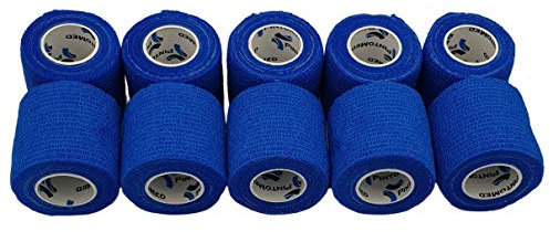 PintoMed - Venda Cohesiva - 10 x AZUL - 10 rollos x 5 cm x 4,5 m estirado - Vendaje autoadhesiva elástica y flexible, Cinta adhesiva, Vet Wrap, Tape, Primeros auxílios y lesiones