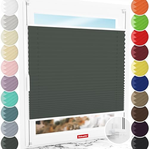 Schuette® Plissee ohne Bohren ● Thermo Kollektion: Before Storm (Grau) ● 35x120cm (Breite x Höhe) ● Suprafix Faltrollo Klemmfix 2.0 Rollo ● 60 Sekunden Plisseerollo Montage inkl. Video