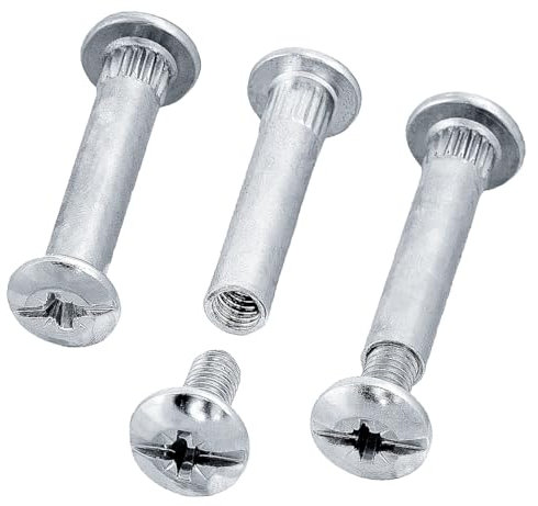 HEXATON Viti di Connessione M4 x 26–35 mm – 100 Pezzi - Viti per Mobili con Dado Cilindrico - Acciaio Nichelato