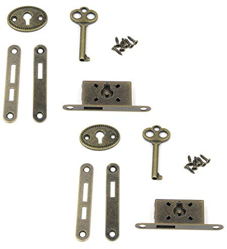 MY MIRONEY Cabinet Lock Antique Bronze Decorative Spring Door Lock Furniture Case Box With Key and Screws Pack of 2