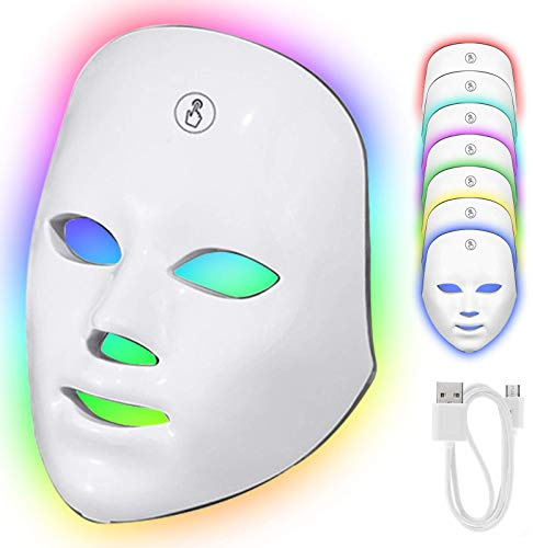 Maschera viso a LED con pulsante touch, maschera per terapia della luce a LED, 7 colori, anti-rughe, rimozione dell'acne, ringiovanimento della pelle,