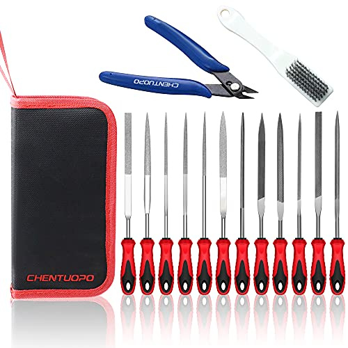 CHENTUOPO Small File Set, Needle Diamond Files 14PCS, 6 Steel Files & 6pcs Jewlers for Precision Metal File Work, Wood, Jewelry, Model, DIY and Nearly All Uses. Free Bonus: Cutter