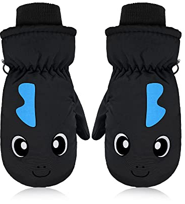 Boao Ski Mittens Waterproof Warm,for 1-3 Years Old,Goldfish,Black