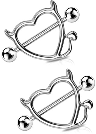 Melighting Devil Heart Nipple Bars 14G Nipple Ring Piercings Surgical Steel Nipple Piercing Bars Barbell Nipple Piercing Jewellery