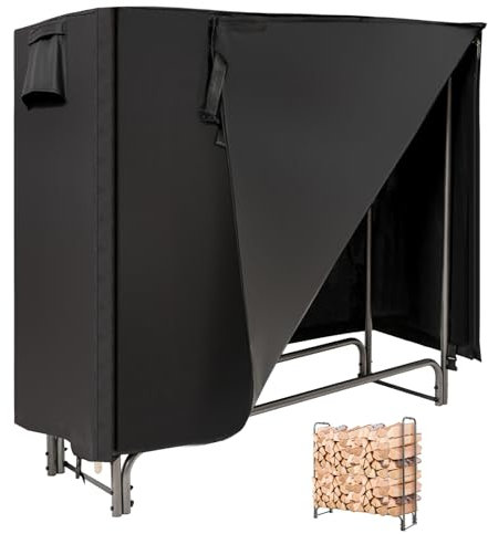 GOPLUS Porte-Bûches Extérieur 122,5CM/153CM/192CM/240CM, avec Housse en PVC Imperméable, Range-bûches Bois de Chauffage Hauteur 122,5CM Extérieur, Noir (122,5x35,5CM)