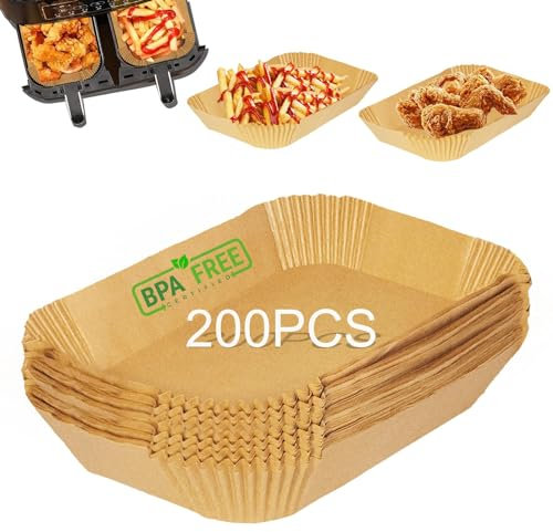 Pulsky Carta da Forno Per Friggitrice Ad Aria, 200 Pcs Carta Per Friggitrice 22 * 14 cm Senza Bpa, Accessori Per Friggitrice Ad Aria Compatibili con Af300Eu Altre Friggitrici Ad Aria a Doppia Zona