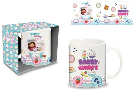 Tazza Gabby Dollhouse in Ceramica per Bambini, Tazza Bicchiere Mug per Bevande Calde Fredde, Tazza Colazione per Bambini,Confezione Regalo per Bambine 350ml 3-6 Anni