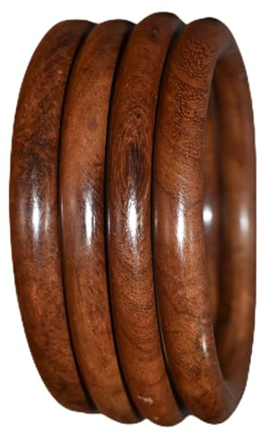 Healthy Floyds Natural Brown Wooden Churi Bangle Set for Women | Handmade Ethnic Wooden Bangles | Traditional Classic Wood Churi Bangles for Daily & Festive Wear (4 Pcs)