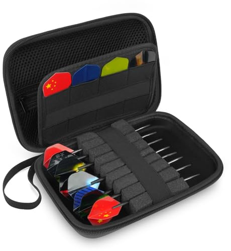 flintronic Custodia per Freccette, Custodia Rigida per Freccette Portatile e Resistente, Borsa per Freccette di Ricambio per 8 Freccette con Punta in Acciaio o Freccette con Punta Morbida(Nero)