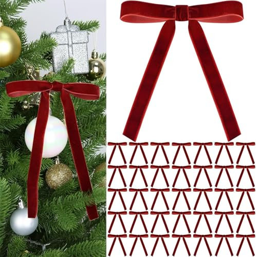 LLECDASEUI Christmas Red Velvet Bows of 36 Pcs - Vintage Wedding Velvet Ribbon Gift Bows for Tree Wreath Tie for Home Indoor Decor Outdoor Decorations (Burgundy)