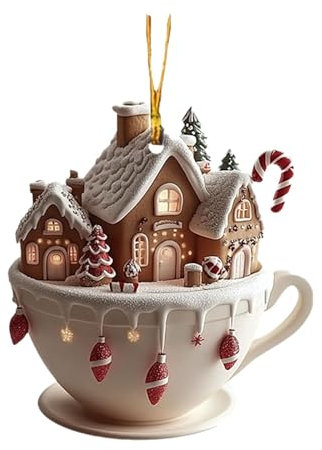 Ornamenti Per Tazze Di Caffè Per Albero Di Natale - Ornamento Natalizio Per Tazza Di Cioccolata Calda | Tazza Di Cioccolata Calda Ornamenti Natalizi Casa Di Neve Di Natale In Acrilico 2D, Decorazioni