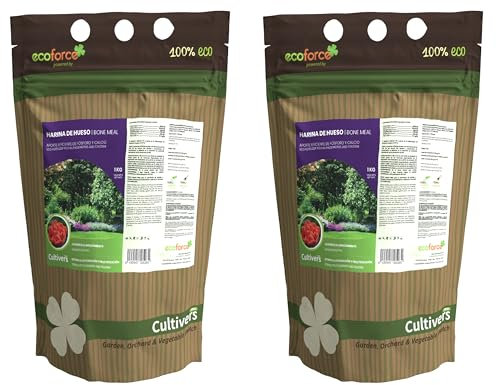 CULTIVERS Harina de Hueso 2x1 kg Abono para Plantas Ecológico con 30 % Fósforo y 38% Calcio | Fertilizante mejorador del suelo Enraizamiento Floración y Calidad Postcosecha de Frutos 100 % Natural