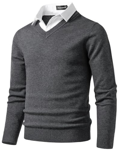Harbrosrce Herr Mock V-krage tröja hoppa långa ärmar stickad pullover vardaglig business basic stickad tröja